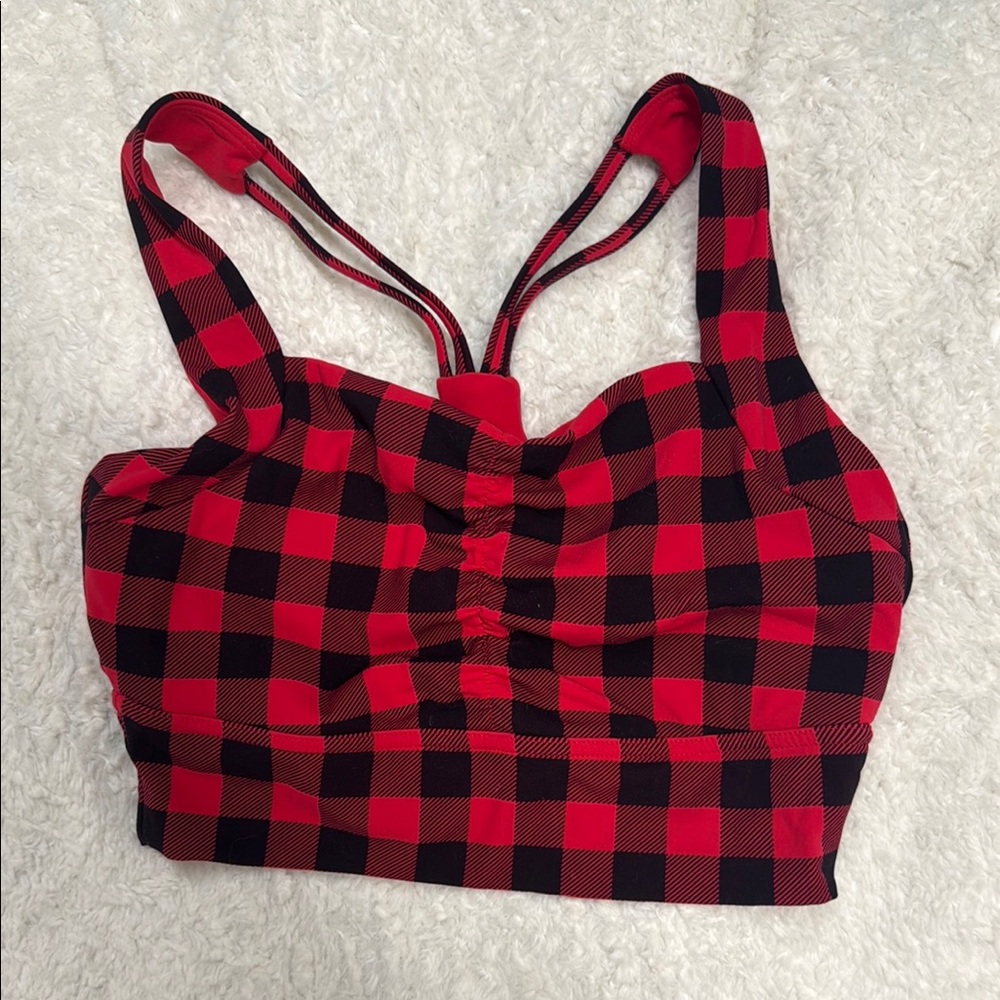 BUFFBUNNY Red and Black Plaid Sports Bra